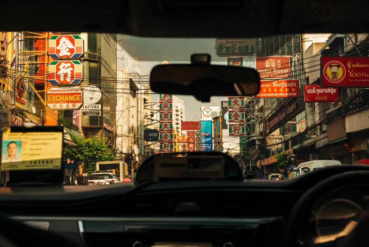 Tourist traveler photographer costa rica 37 View from inside a taxi cap of Bangkok's Chinatown.